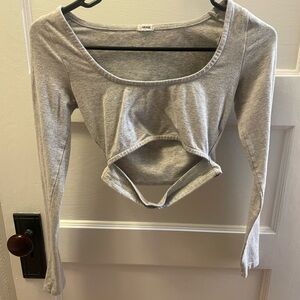 Garage Light Gray Long-Sleeve Cropped Cutout Top